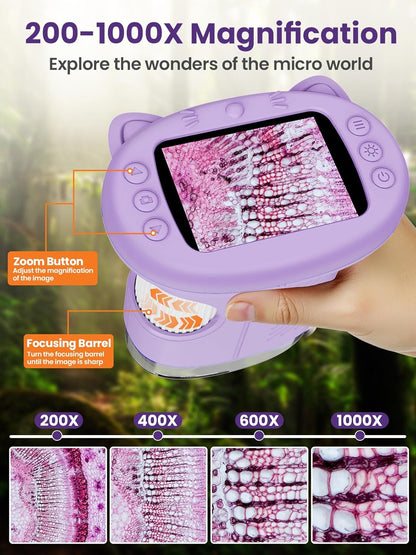Microscope for Kids, 2.4 Inch Digital Microscope with 1000X Magnification, Handheld Camera Mini Pocket Magnifying Glass, Educational Birthday Gifts Toys for Ages 3+, Blue