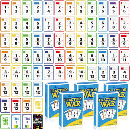 5 Pcs Math Game Flash Cards Fraction Game Math Manipulatives Fraction War Flashcards Equivalency Cards Compare Simplify Match Number for Homeschool Classroom Supplies 2nd to 6th Grade