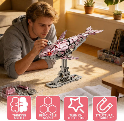 Mechanical Blue Dolphin Building Blocks Set Hand-Operated Motion, Detailed Gear Design, Display & Play Model Futuristic Ocean Animal Model