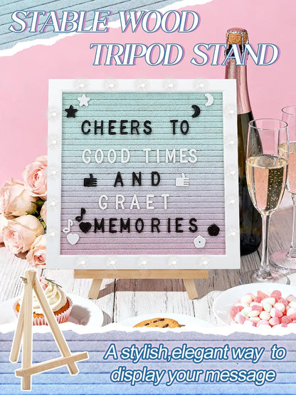 Changeable Felt Letter Board with LED Lights - 10×10" Message Custom Signs & Wood Stand & 450 Letters, Poster Board for Baby/Pregnancy Announcement/Classroom Wall Graduation Decor Gifts, Camel