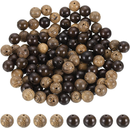 HARFINGTON 200pcs Round Wooden Beads, 10mm Dia Small Wood Beads for DIY Crafts, Bracelet, Wristlet, Necklace, Jewelry Making, Khaki Brown&Black