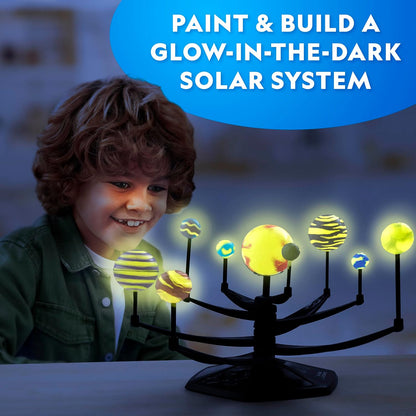 National Geographic Glow-in-the-Dark Solar System Model Kit for Kids - Build & Paint a 3D Planetary Model with Movable Arms, STEM Projects for Kids Ages 8-12, Space Themed Bedroom Decor