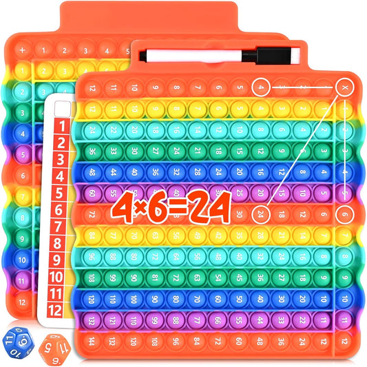 Multiplication Games for Kids, 12x12 Multiplication Board with Rainbow Charts, Double-Sided Sensory Math Learning Games with Dry Erase Marker, Addition & Multiplication