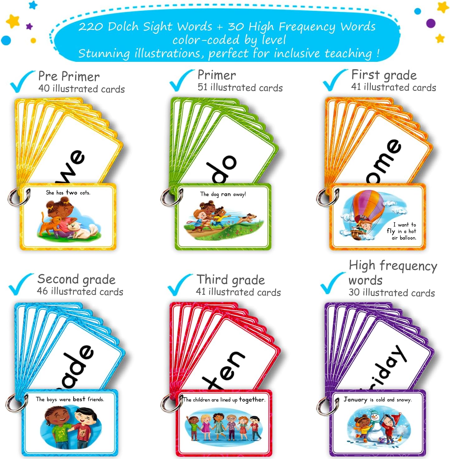 250 Sight Words Flash Cards for Kindergarten with Pictures, Dolch Sight Words Pre-K for Toddlers 3 4 5 6 7 8 Years, High Frequency Words Reading Cards for Kids Ages 4-8, Preschool - Simply Magic