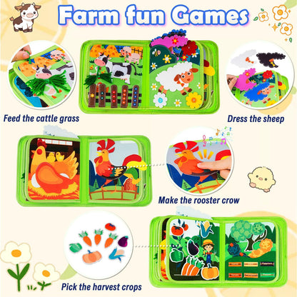 Busy Book for Toddlers 1-3 Montessori Busy Board for 1 Year Old Boy Girl Gift Farm Animal Sensory Toys Educational Learning Quiet Airplane Travel Activity Books First Birthday Gifts