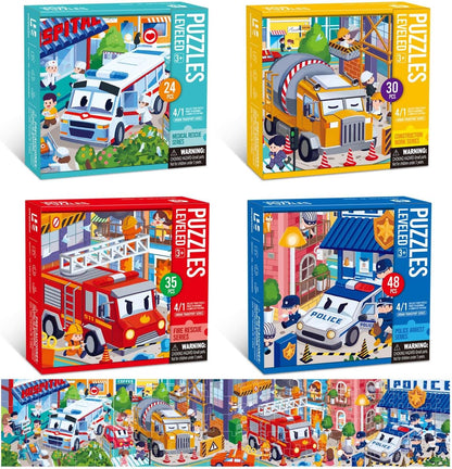 Puzzles for Kids Ages 3-8 Year Old,35pcs Jigsaw Puzzles for Toddlers & Children Ages 4-6，Educational Floor Puzzles with Storage Box for Gifts（Fire Engine）