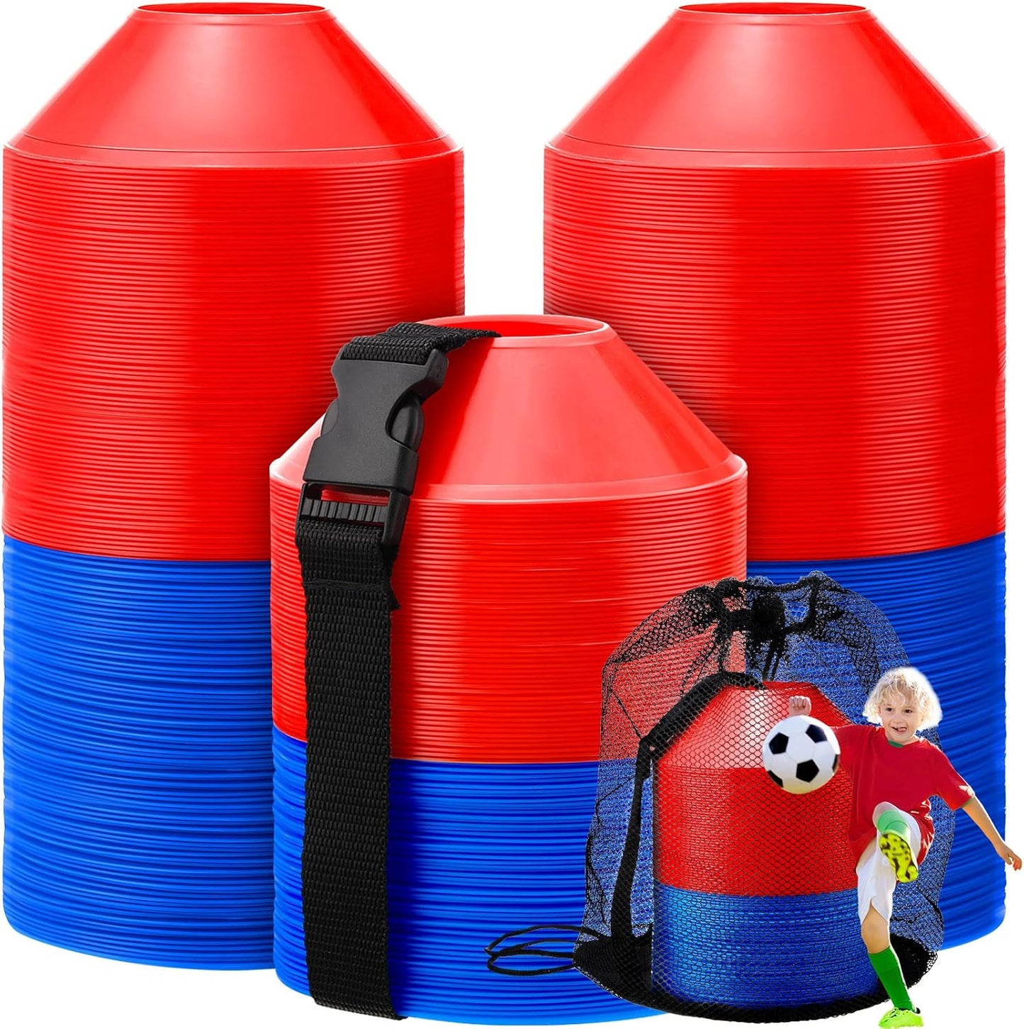 Hanaive 100 Pieces Mini Soccer Cones for Sport Drills 5 Inch Agility Disc Cones with Accessories for Kids Football Training
