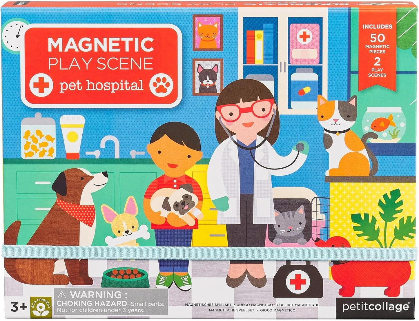 Petit Collage: Animal Friends Magnetic Game Board with Mix & Match, Ideal for Ages 3+, Includes Mag Play Scene Treehouse Party, 74 Count