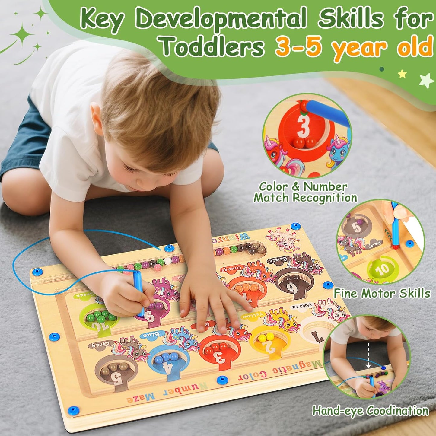 2 in 1 Magnetic Color and Number Maze, ABC Alphabet Puzzles Board Magnet Ice Cream Toys, Montessori Educational Magnet Puzzle, Preschool Learning Counting Toys for 2 3 4 5 Birthday Gifts