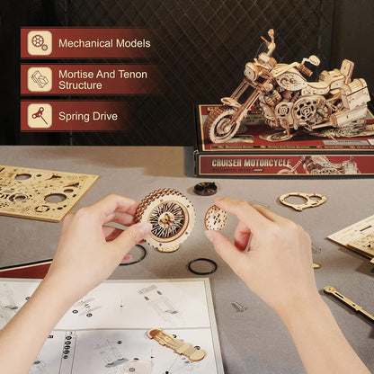 Rowood 3D Puzzles for Adults, Model Car Kits, Wooden Model Kit for Adults to Build,DIY Motorcycle Mechanical Gears Building Set Toys for Age 14+, Christmas Birthday Gift