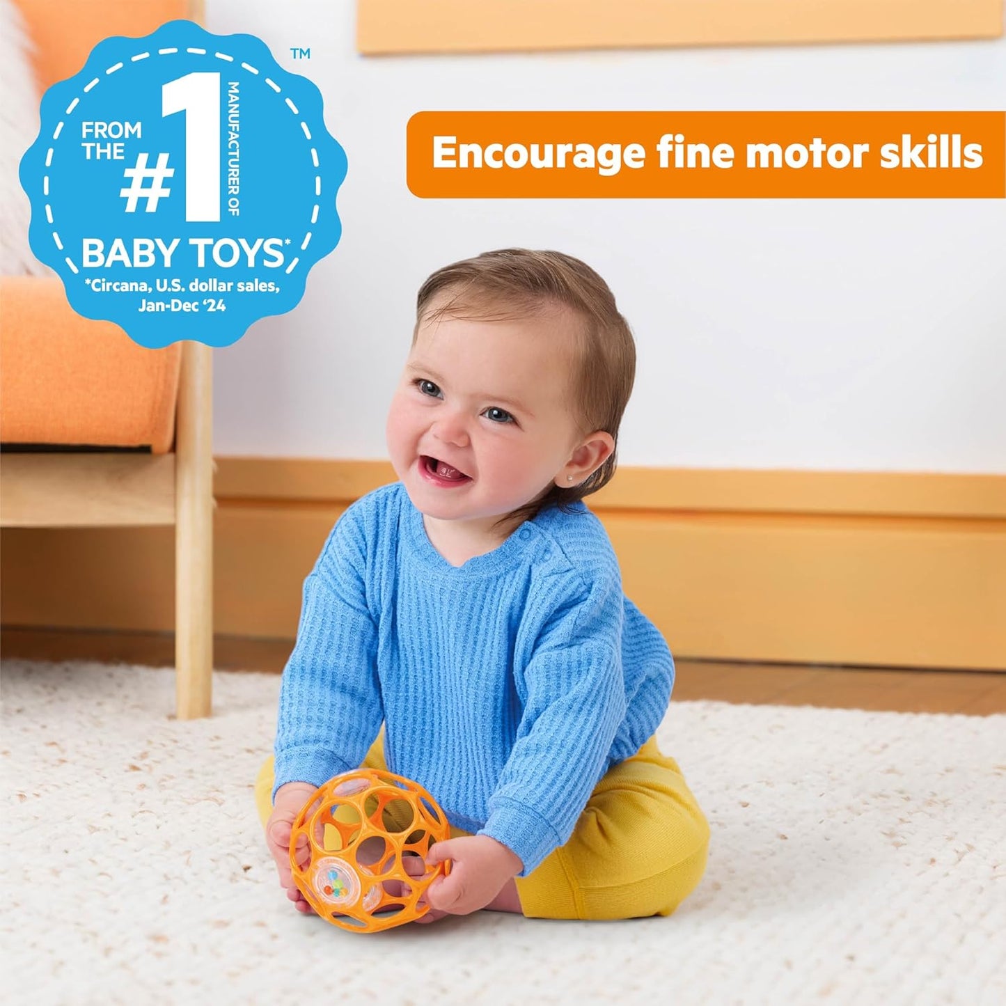 Bright Starts Oball Musical Toy, Jingle & Shake Pal, BPA-Free Easy-Grasp Baby Rattle Toy, Ages Newborn+