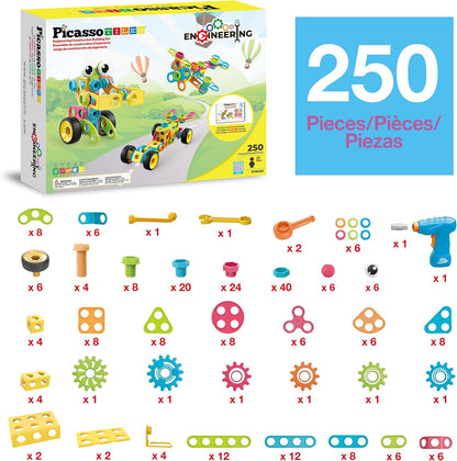 PicassoTiles 152pc STEM Construction Toy Building Set for Kids Ages 3+ Includes Power Drill, Ratchet, Idea Book, Storage Box Educational Engineering Science Kit & Sensory Toys for Boys & Girls PTN152