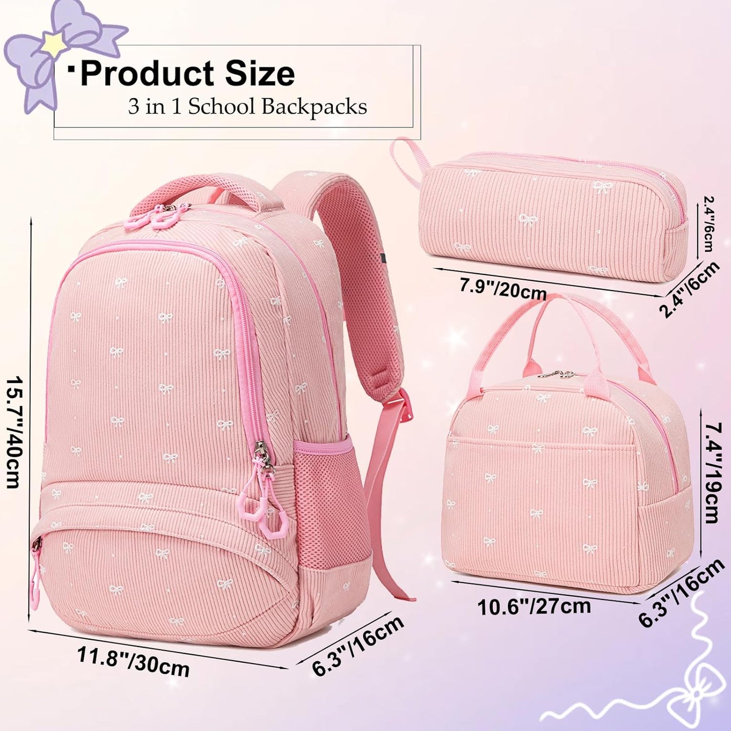 Girls Backpack for Elementary Unicorn Backpack Kids Backpack School Bookbag for Girls 3 in 1 Set Back to School
