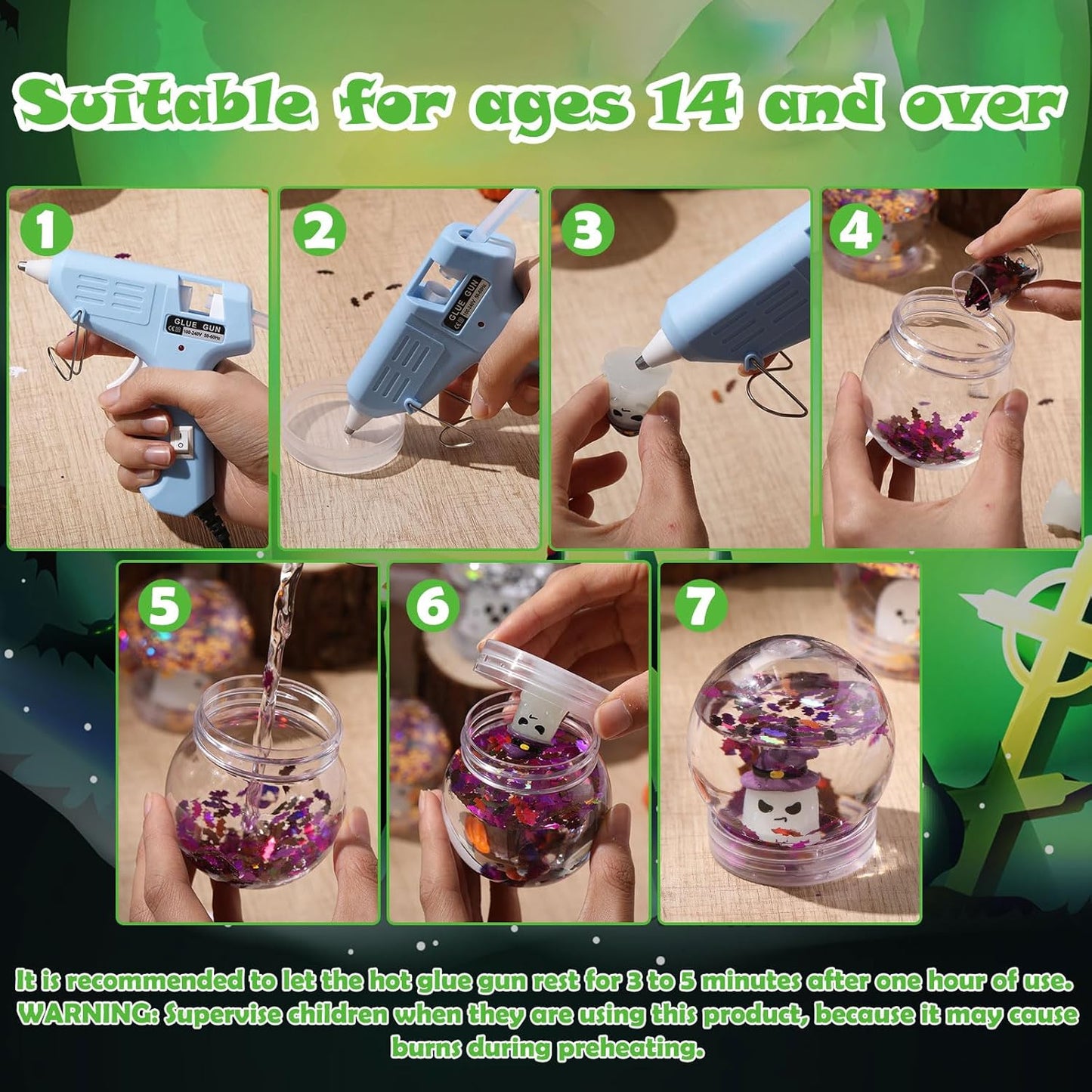 12 Sets DIY Duck Snow Globe Kit for Kids, 12 Globe Bottles, Glow in The Dark Duck Figurines, Glitter Sequins & Mini Hot Glue Gun, Summer Fun Craft Activity Set, Birthday Party Favor Gift