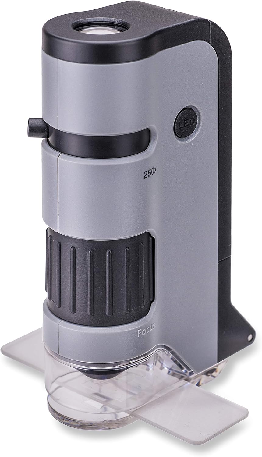 Carson MicroFlip 100x-250x, LED UV Pocket Microscope with Smartphone Clip, STEM Education (MP-250)