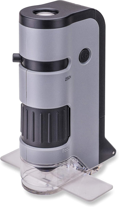 Carson MicroFlip 100x-250x, LED UV Pocket Microscope with Smartphone Clip, STEM Education (MP-250)