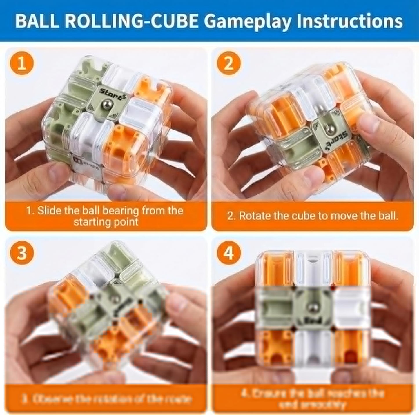 3D Rolling Ball Maze Cube & Marble Maze Puzzle - Large Labyrinth Brain Teaser Toy for Kids Ages 4-8, 8-12 & Adults. Challenging 3D Puzzle Game. Best Travel Birthday Gift (Blue)
