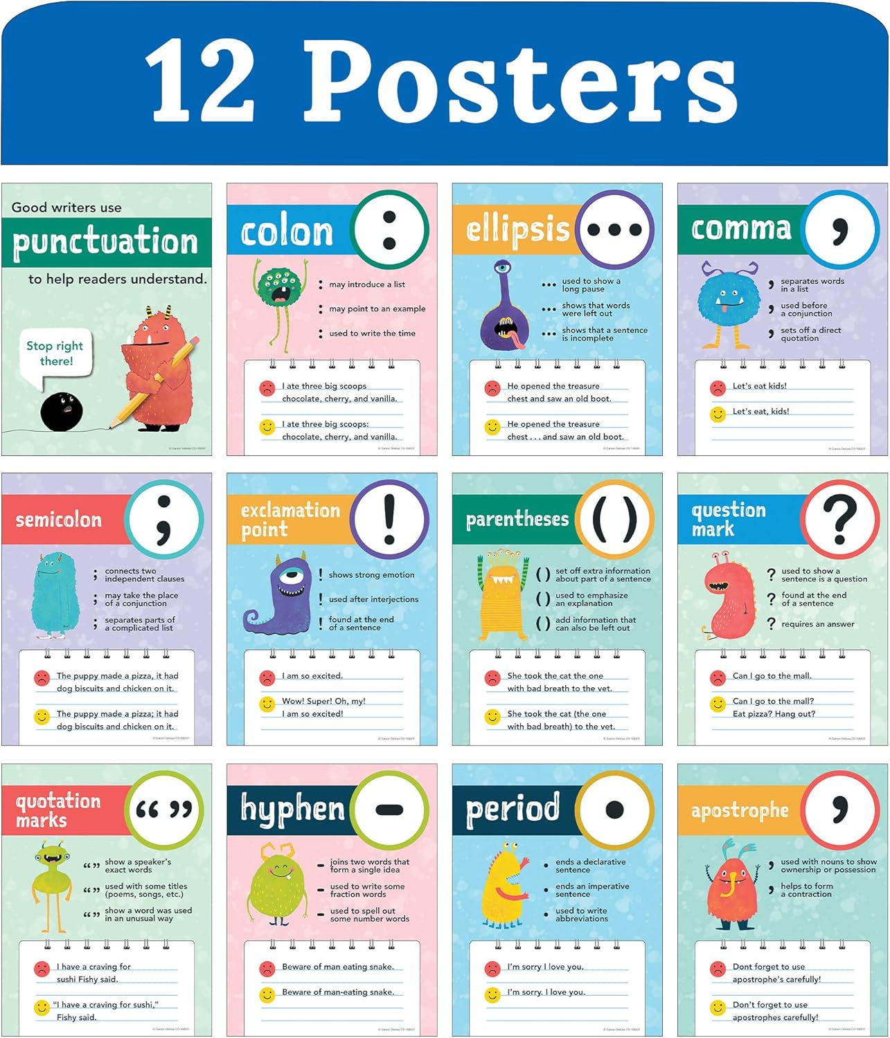 Carson Dellosa 14-Piece Mathematics Strategy Posters, 8.5" x 11" Wall Art Ten Frame, Counting, Number Line, Math Manipulatives, Facts, and More Strategies, Classroom Decor and Teacher Supplies