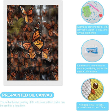 VstaDank Monarch Butterflies Diamond Painting Kits Exquisite DIY Full Round Drill Diamond Dots Painting for Adults Beginner Diamond Photo Paint with Diamond Picture Art Wall Decor 12"x20"