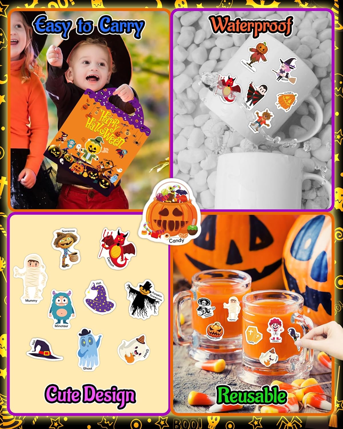 Halloween Sticker Books for Kids, Reusable Sticker Books for Toddlers, Halloween Travel Toys Acticities Crafts Birthday Gifts for Boys Girls Kids