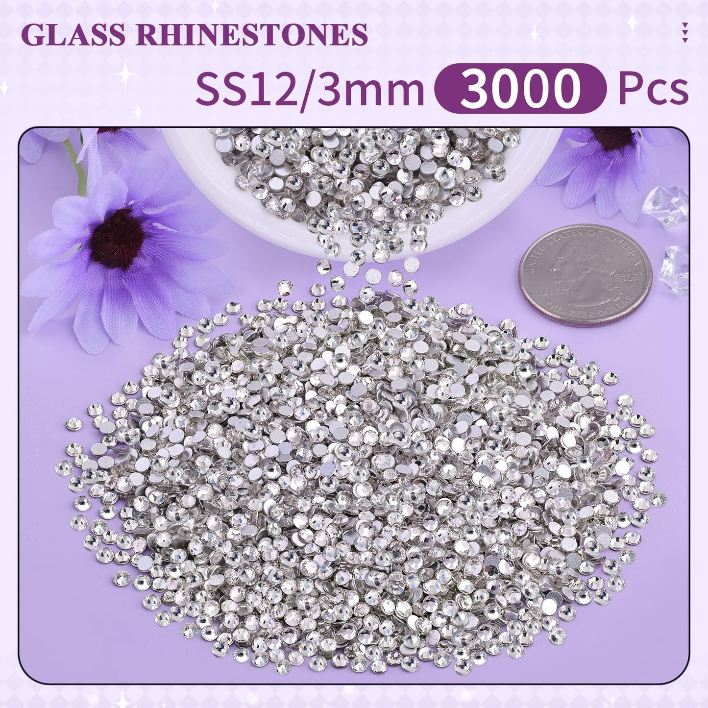5000PCS SS6/2mm Glass Crystal Rhinestones (Clear), Bedazzling Flatback Rhinestones for Crafting DIY Crafts Nail Art Makeup Decoration, Gems Diamond Charms for Tumbler Shoes Clothing Mug