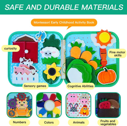 Montessori Busy Book, Suitable for Toddlers Aged 1-3, Felt Sensory Activity Book, Children's Travel Toy, Quiet Book Busy Board, Birthday Gift for Boys and Girls