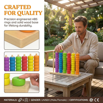 Color Stack Match Game for Adults,Fast Pattern Tabletop Puzzle Challenge with Wooden Stacking Rings, Competitive Brains Teaser Activity for Family Night Strategy Pattern Play (Bead)