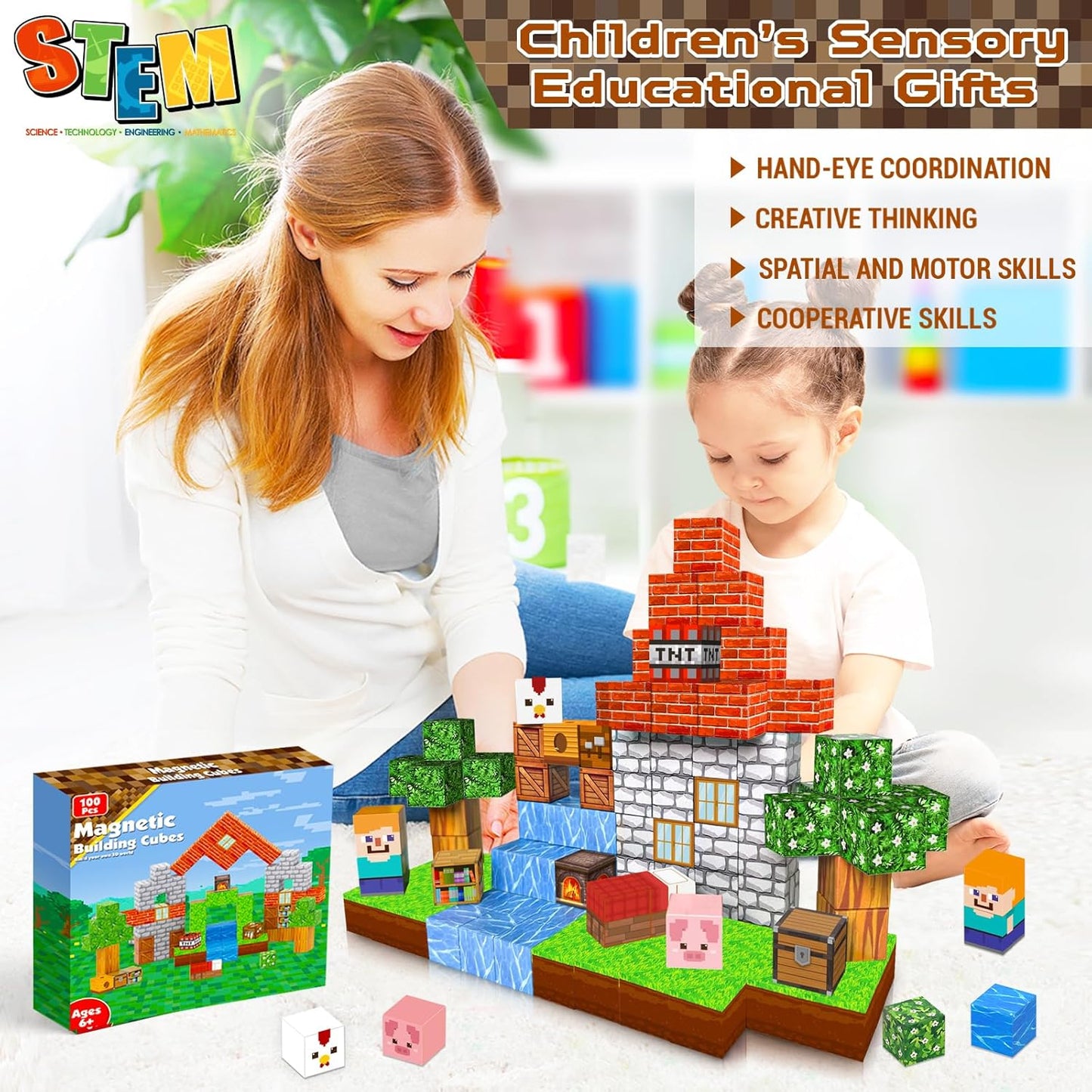 Annexfun Magnetic Blocks - 100PCS Build Magnetic Dark Mechanical Guardian Castle - Magnetics Toys for Montessori Toddler Christmas Birthday Gifts - STEM Sensory Toys for 3 4 5 6 7 8 9 10 Year Old Boys