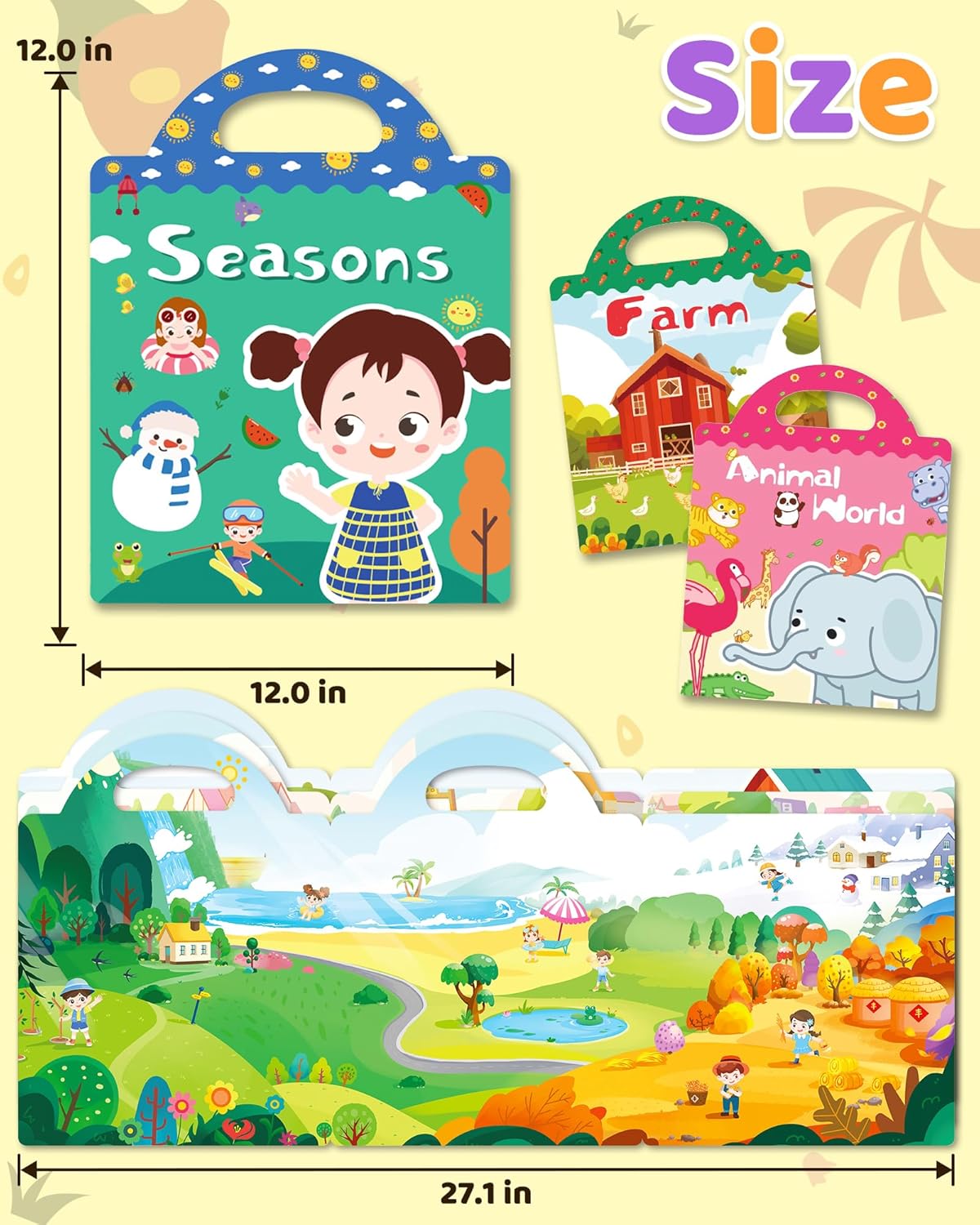Benresive Reusable Sticker Book for Toddlers, Stickers for Kids, Travel Toys for Arts & Crafts Activities, Birthday Gift for Boys & Girls, Animals Dinosaurs Insects Themes