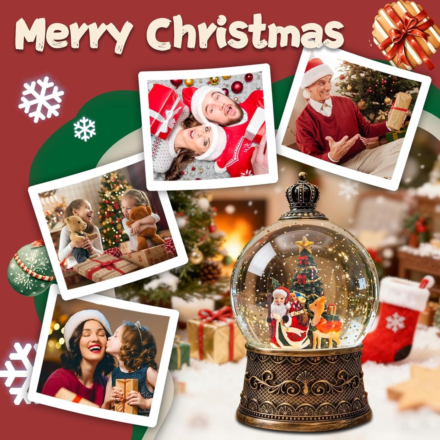 Christmas Snow Globes Lantern, Church and Christmas Tree Christmas Decorations Indoor, 6H Timer Battery & USB Powered Light Up Musical Snow Globes for Kids Women Adults Gift Thanksgiving Home Decor