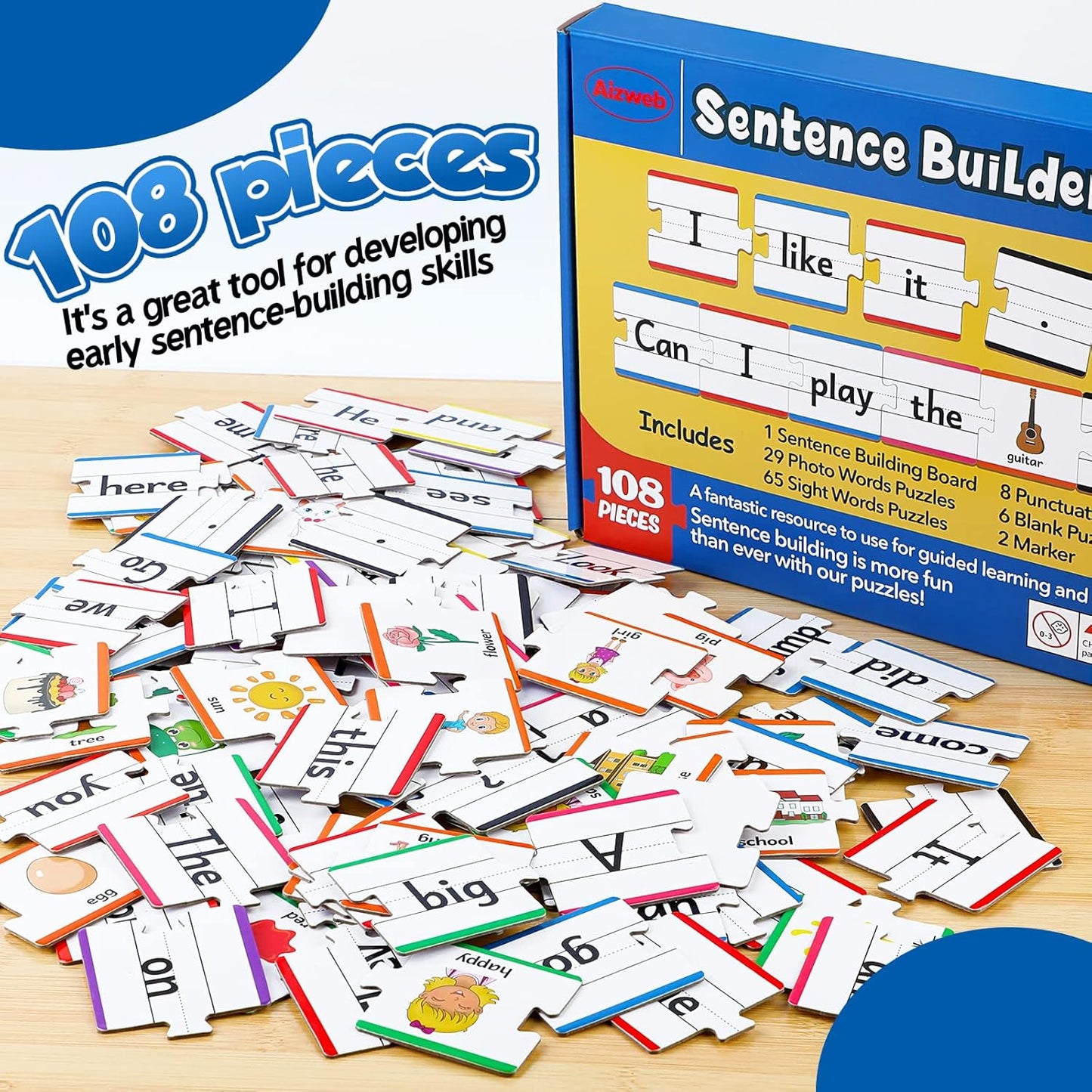 Aizweb Sentence Building,CVCC & CCVC Word Game,Sight Word Phonics Games for Kindergarten 1st Grade Classroom Must Haves,Montessori Reading Learning Games,Speech Therapy Special Education Manipulative