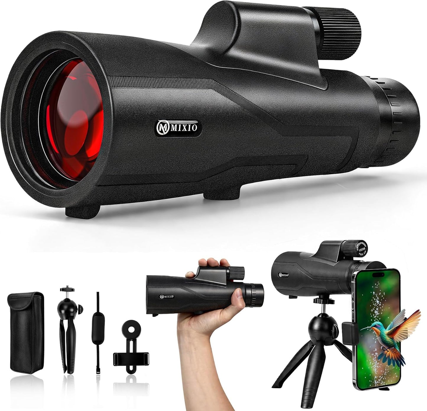 15x56 Monocular Telescope High Power Monoculars High Definition for Adults Kids with Smartphone Adapter&Tripod with BAK-4 Prism Stargazing Hunting, Wildlife Bird Watching, Travel Camping, Hiking