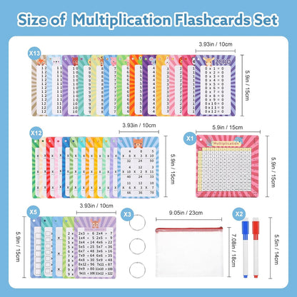 13 Pcs Multiplication Flashcards 0-12, Times Table Flash Cards Multiplication Chart Multiplications Game Math Flashcards for 1st to 3rd Grades