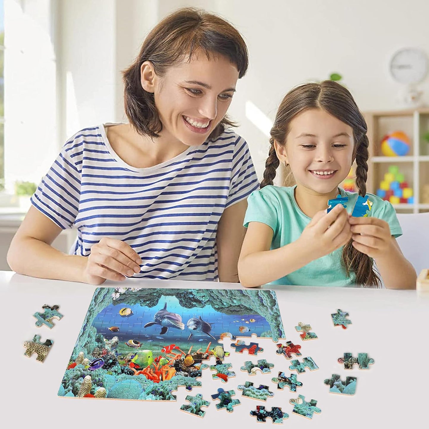 LELEMON 100 Pieces Jigsaw Puzzles in a Metal Box for Kids Age for 4-8 Boys Girls Toy Puzzles Construction Site Vehicles Children Learning Educational Puzzles Toys