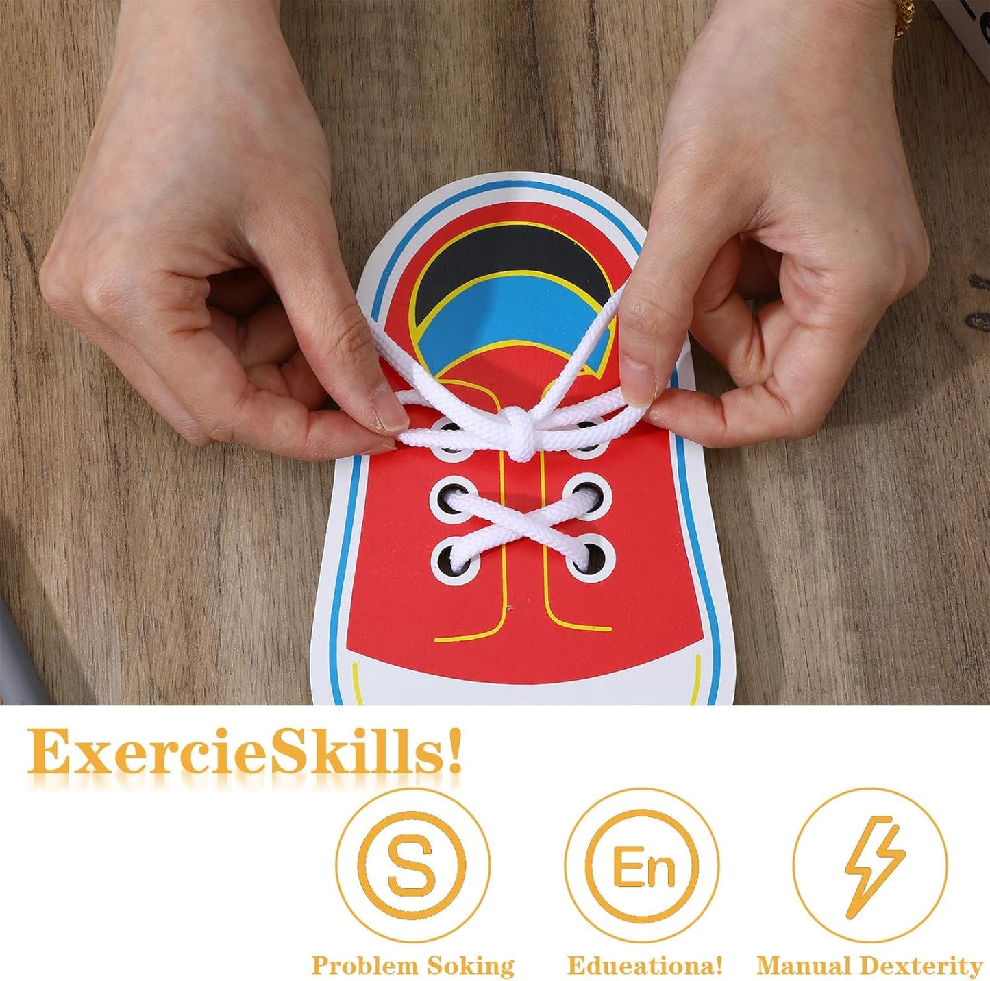 Nogeqi Shoe Tie Practice for Kids, Wooden Tying Shoes Practice for Kids, How to Tie Your Shoes Learn to Threading Lacing Shoe Training, Kindergarten Early Educational Toy