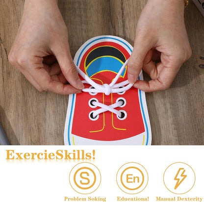 Nogeqi Shoe Tie Practice for Kids, Wooden Tying Shoes Practice for Kids, How to Tie Your Shoes Learn to Threading Lacing Shoe Training, Kindergarten Early Educational Toy