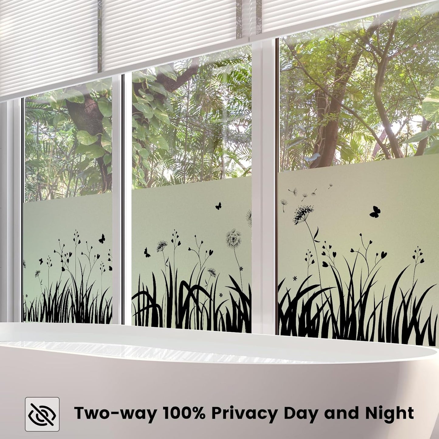 DKTIE Window Privacy Film Flowers Pure White Pattern Stained Glass Window Film Decorative Frosted Glass Window Film Sun Blocking Heat Control Static Cling (A274, 17.5" x 78.7")