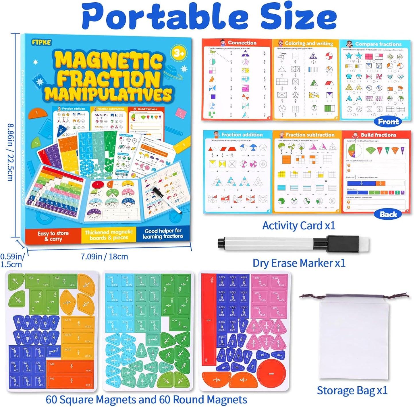 Magnetic Fraction Educational Puzzle, 102 Pcs Magnetic Fraction Puzzle for Kids, Magnetic Fraction Tiles & Fraction Circles, Fractions Manipulatives Learning Games for Elementary School