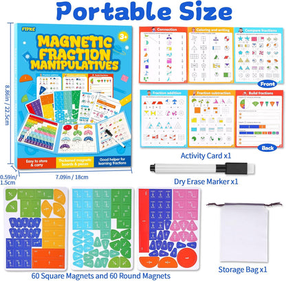 Magnetic Fraction Educational Puzzle, 102 Pcs Magnetic Fraction Puzzle for Kids, Magnetic Fraction Tiles & Fraction Circles, Fractions Manipulatives Learning Games for Elementary School