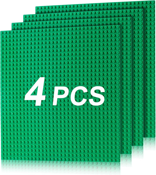 Husfunov 4 Pack Classic Baseplates, Building Plates for Building Bricks, Compatible with All Major Brands and Activity Table-Baseplate 10" x 10", Age 3 and up, Multicolored