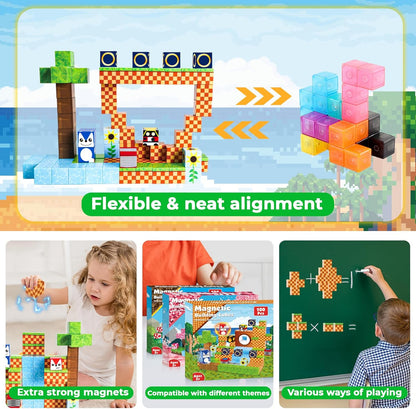Annexfun Magnetic Blocks - 100PCS Building Blocks Unicorn Cubes - Toys for Montessori Toddler Christmas Birthday Gifts - STEM Sensory Toys for 3 4 9 10 Year Old Girl
