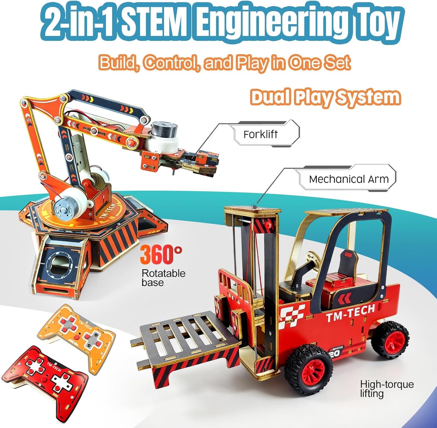 STEM Robotic Arm Kit for Kids 8+, RC Robot Building Kit, Mechanical Grabber Toy with 360° Rotation, Wooden Engineering Set