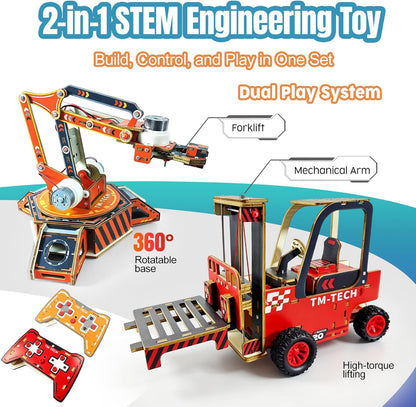 STEM Robotic Arm Kit for Kids 8+, RC Robot Building Kit, Mechanical Grabber Toy with 360° Rotation, Wooden Engineering Set