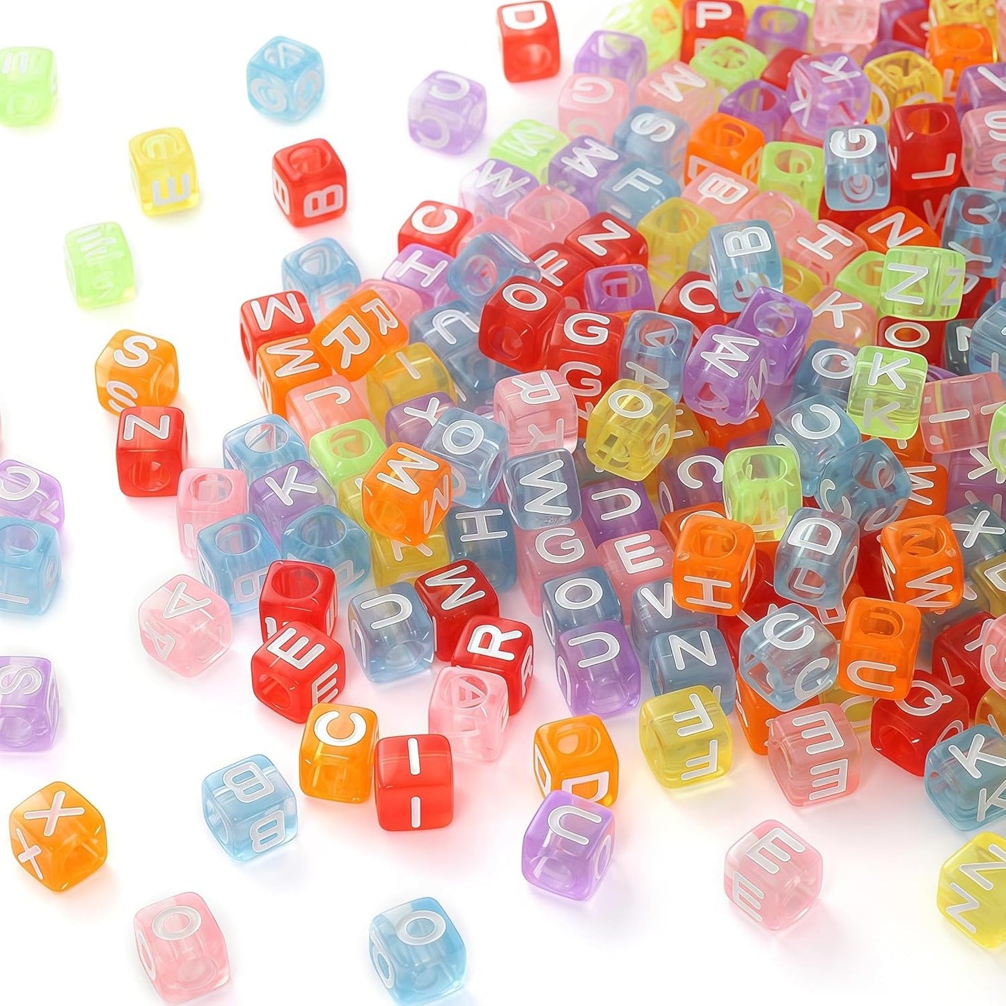 DAHI 400PCS Cube Letter Beads 8mm Alphabet Bead Colorful A-Z Acrylic Letter Beads for Jewelry Making (Color White 8x8mm)