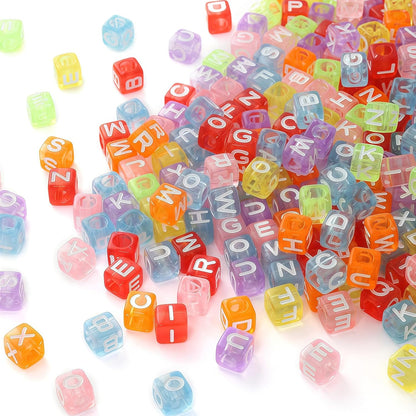 DAHI 400PCS Cube Letter Beads 8mm Alphabet Bead Colorful A-Z Acrylic Letter Beads for Jewelry Making (Color White 8x8mm)