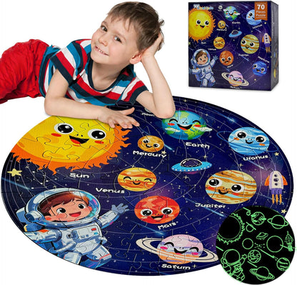 Floor Puzzles for Kids Ages 4-6 70 Piece Glow in The Dark Solar System Puzzles 3-5 Space Planets Toys Large Jigsaw Puzzle Learning Educational Toy Birthday Gift for Boys Girls Ages 6-8
