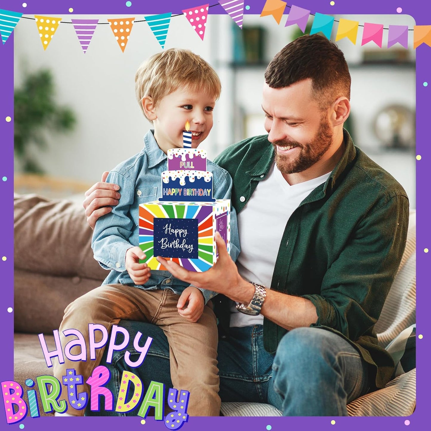 Birthday Money Box for Cash Gift Pull, Surprise Gift Boxes for Money, Money Holder Box with Pull Out Happy Birthday Card and 50Pcs Transparent Bags, Money Gift Ideas for Kids and Adults