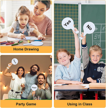 Zhehao 24 Pieces Dry Erase Answer Paddles Auction Paddles Bulk DIY Double Sided Mini Handheld Dry Erase Answer White Board Signs Auction for Students Teachers Classroom Voting Games Party