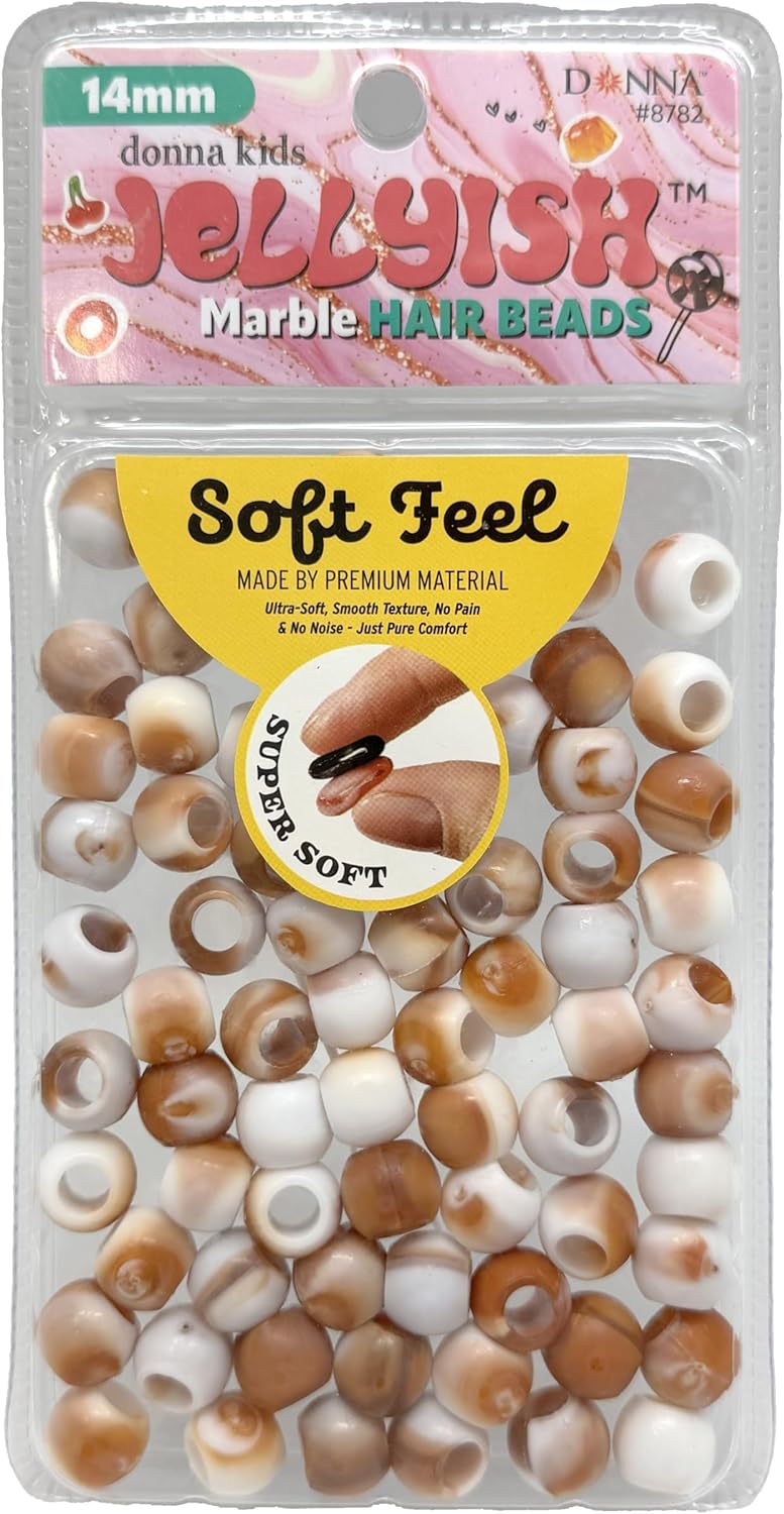 Donna Kids Jellyish Marble Hair Beads – 14mm Soft Silicone Bead with Threading Tool – Pain-Free, Noiseless Beads for Braids & Ponytails – Red, Tangle-Free Design