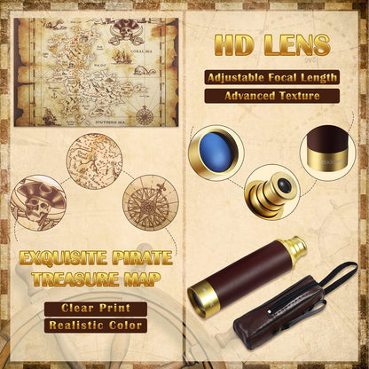 Pirate Monocular Telescope Treasure Map Pocket Compass Pirate Hat Skull Print Captain Costume, 5 Pcs Party Favors Costume Spyglass Kid Compass for Cosplay(Small)